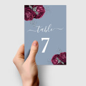 Elegant Dusty Blue Burgundy Floral テーブルナンバー