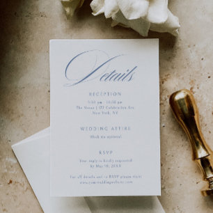 Elegant Dusty Blue Calligraphy Wedding Details エンクロージャーカード