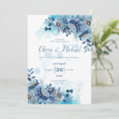 Elegant Dusty Blue Chinoiserie Floral Wedding 招待状 (スタンド正面)