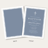 Elegant Dusty Blue Cross Baby Boy Baptism 招待状