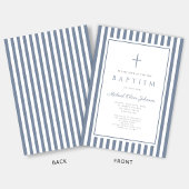 Elegant Dusty Blue Cross Boy Baptism 招待状