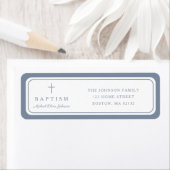 Elegant Dusty Blue Cross Boy Baptism Address  ラベル (インサイチュ)