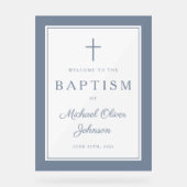 Elegant Dusty Blue Cross Boy Baptism Welcome アクリルサイン (正面)