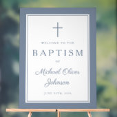 Elegant Dusty Blue Cross Boy Baptism Welcome アクリルサイン (ニュートラル)