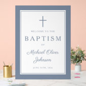Elegant Dusty Blue Cross Boy Baptism Welcome アクリルサイン (ウェディング)