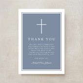 Elegant Dusty Blue Cross Boy First Communion サンキューカード