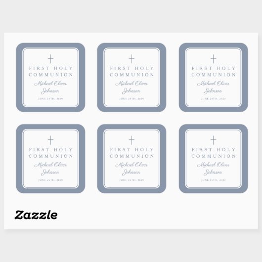 Elegant Dusty Blue Cross Boy First Communion  スクエアシール (シート)