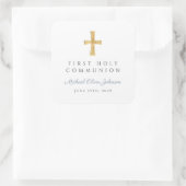Elegant Dusty Blue Cross Boy First Communion  スクエアシール (バッグ)