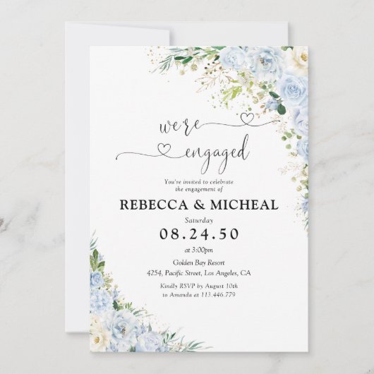 Elegant Dusty Blue Engagement Party Invitation 招待状 (正面)