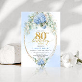 Elegant Dusty Blue Floral 80th Birthday Invitation 招待状