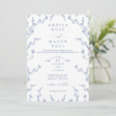Elegant Dusty Blue Floral All-In-One Wedding 招待状 (スタンド正面)
