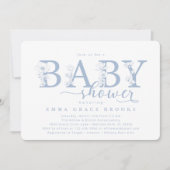 Elegant Dusty Blue Floral Baby Shower Typography 招待状 (正面)