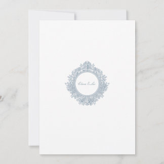 Elegant Dusty Blue Floral Border Wedding Invitatio 招待状