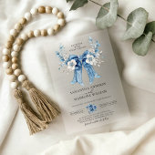 Elegant Dusty Blue Floral Bow Wedding アクリル招待状