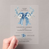 Elegant Dusty Blue Floral Bow Wedding アクリル招待状 (インサイチュ (ポータブル))