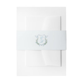 Elegant Dusty Blue Floral Crest Wedding 招待状ベリーバンド