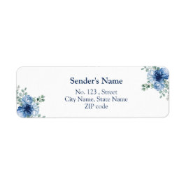 Elegant Dusty Blue Floral Eucalyptus Wedding ラベル