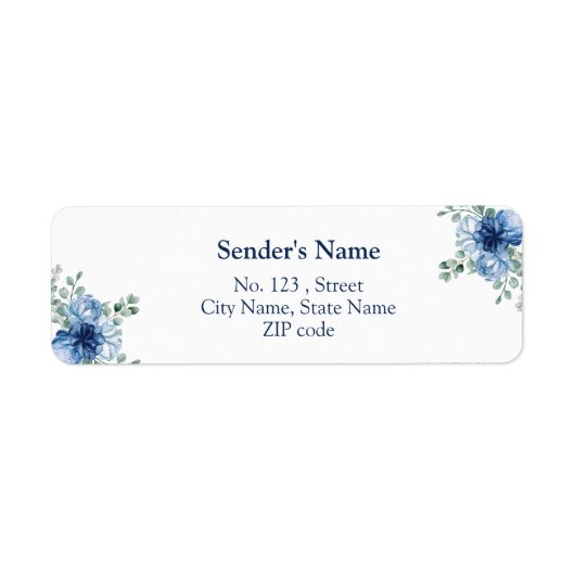 Elegant Dusty Blue Floral Eucalyptus Wedding ラベル (正面)