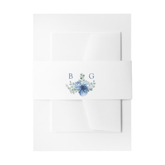 Elegant Dusty Blue Floral Eucalyptus Wedding  招待状ベリーバンド (正面例)