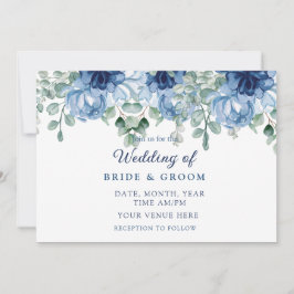 Elegant Dusty Blue Floral Eucalyptus Wedding  招待状