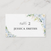 Elegant Dusty Blue Floral Flat Place Card プレイスカード (正面)