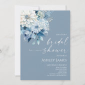 Elegant Dusty Blue Floral Flowers Bridal Shower 招待状 (正面)