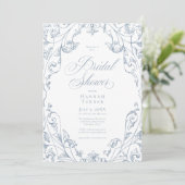 Elegant Dusty Blue Floral Frame Bridal Shower 招待状 (スタンド正面)