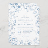 Elegant Dusty Blue Floral Garden QR Code Wedding 招待状 (正面/裏面)