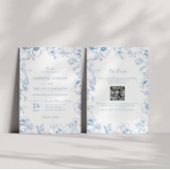 Elegant Dusty Blue Floral Garden QR Code Wedding 招待状