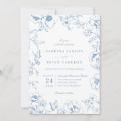 Elegant Dusty Blue Floral Garden QR Code Wedding 招待状 (正面)