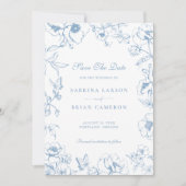 Elegant Dusty Blue Floral Garden Save The Date 招待状 (正面)