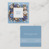 Elegant Dusty Blue Floral Gold Frame Rustic Wreath スクエア名刺 (正面/裏面)