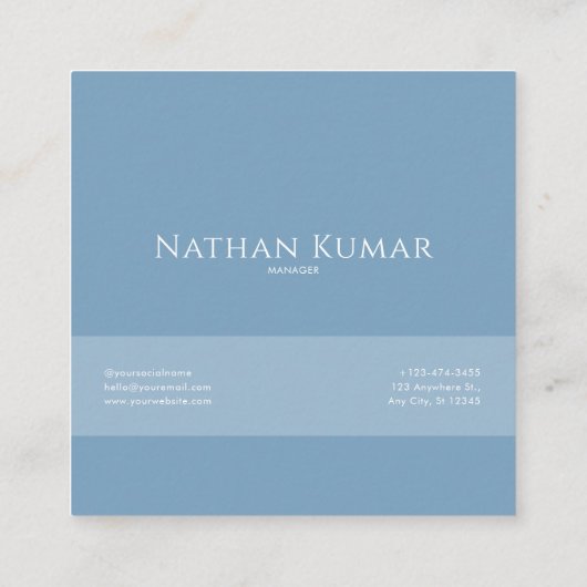 Elegant Dusty Blue Floral Gold Frame Rustic Wreath スクエア名刺 (裏面)