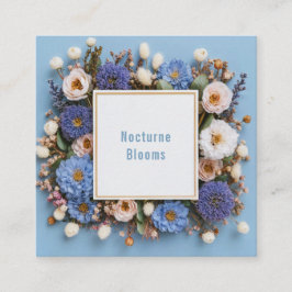 Elegant Dusty Blue Floral Gold Frame Rustic Wreath スクエア名刺