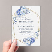 Elegant Dusty Blue Floral Gold Geometric Wedding アクリル招待状 (インサイチュ (ポータブル))