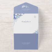 Elegant Dusty Blue Floral Gold Geometric Wedding オールインワン招待状 (外側)