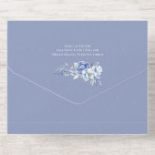 Elegant Dusty Blue Floral Gold Geometric Wedding オールインワン招待状 (背面)