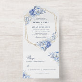 Elegant Dusty Blue Floral Gold Geometric Wedding オールインワン招待状 (内側)