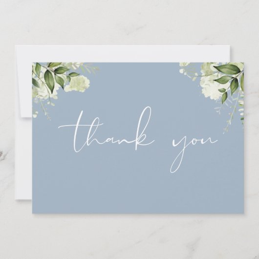 Elegant Dusty Blue Floral Greenery Photo サンキューカード (正面)