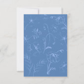 Elegant Dusty Blue Floral Line Art QR Code Wedding 出欠カード (裏面)