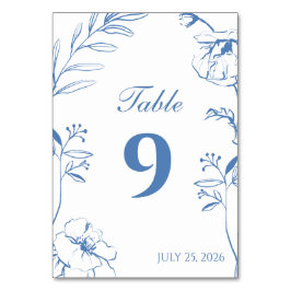 Elegant Dusty Blue Floral Line Art Wedding テーブルナンバー