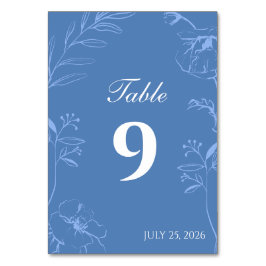 Elegant Dusty Blue Floral Line Art Wedding テーブルナンバー