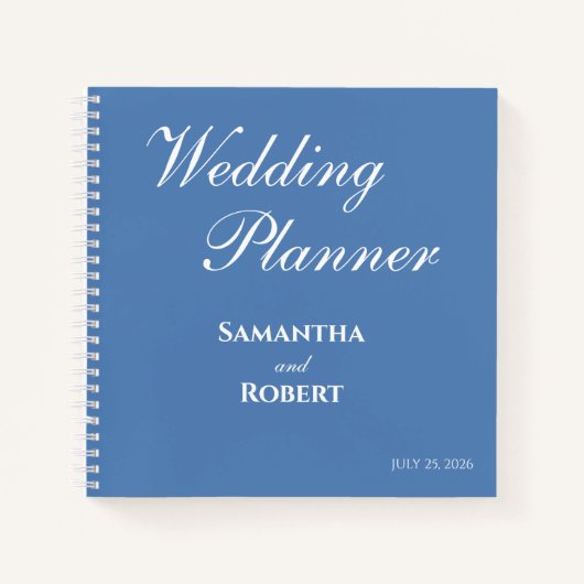 Elegant Dusty Blue Floral Line Art Wedding Planner ノートブック (正面)