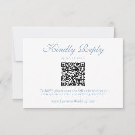 Elegant Dusty Blue Floral QR Code Wedding RSVP 