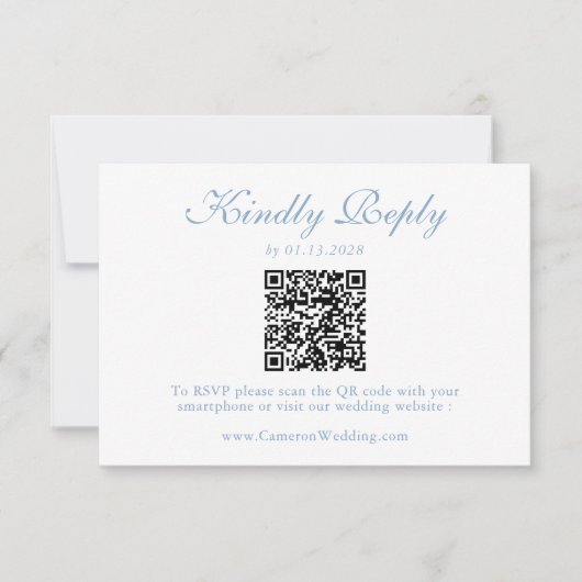 Elegant Dusty Blue Floral QR Code Wedding RSVP  (正面)
