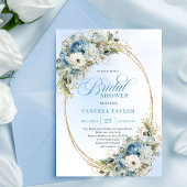 Elegant Dusty Blue Floral Script Bridal Shower   招待状