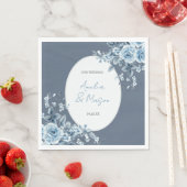Elegant Dusty Blue Floral Script Wedding  スタンダードランチョンナプキン (インサイチュ)