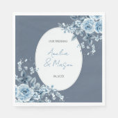 Elegant Dusty Blue Floral Script Wedding  スタンダードランチョンナプキン (正面)