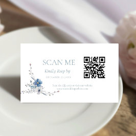 Elegant Dusty Blue Floral Spring Bloom Wedding エンクロージャーカード