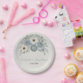 Elegant Dusty Blue Floral Wax Seal Wedding ペーパープレート (パーティー)